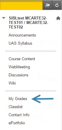 My Grades menu in Blackboard